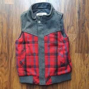 Genuine Kids Red and Gray Plaid Vest w/Zipper Fron